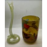 A Murano glass snake bud vase 20cm h together with a Murano glass beaker/vase 12cm h.Condition