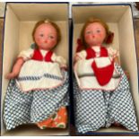Two Vintage costume dolls on tea cosies. 33cm l.Condition ReportSome age related marks to costume