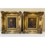 Pair of 19thC oils on board, 2 gentlemen scholars. Unsigned.13 x 10.5cm, frames 25 x 23cm.