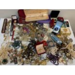 A large quantity of costume jewellery, spoons, geometry set, collar studs, watches etc.Condition