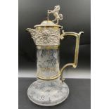 A Victorian 1886 Elkington & Co silver plated glass claret jug with etched grapevine decoration