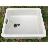 A vintage white ceramic Belfast sink complete with plug. 47 x 62 x 26cm h.