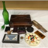 A mixed selection to include: oak cutlery tray 39 x 33cm, french opera glasses, leather case tape