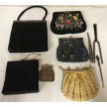 Collection of vintage evening bags to include a black La France bag, black fabric with leaf design