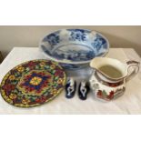 Ceramics to include Royal Doulton plate, Wedgwood Jug, B&W toilet bowl and a pair of Staffordshire