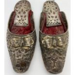 A pair of antique silver Arab Ottoman Persian Middle East shoes Harem Princess. Circa 1850-1900.