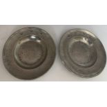 Two pewter plates 11.5cm d.Condition ReportSome marks to surface.