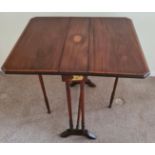 An Edwardian mahogany inlaid Sutherland table. 64 h x 16 x 60cm d closed, open 74cm.