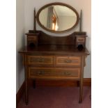 Edwardian mahogany inlaid bedroom suite. Single drawer wardrobe 99cms w, washstand 91cms w and