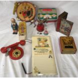 A tinplate toys collection to include: German U.S. Zone Happy clown, Chad Valley Treasure Island