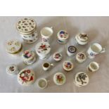 A selection of trinket pots, miniature tankards and jug to include a Coalport miniature tankard, and