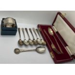 Silver to include napkin ring maker Colen Hewer Cheshire, Birmingham 1876; 6 teaspoons Sheffield