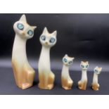 A set of five Hornsea Pottery 'Siamese' cats modelled by Marion Campbell. These were all unmarked