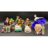 Four Royal Doulton figurines to include 'The Old Balloon Seller' HN1315 19cm h, 'The Balloon Man'