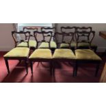 Eight 19thC rosewood balloon backed dining chairs, ex Thorsby Hall (Nottinghamshire) 4 gold seats, 4