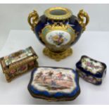 Continental and British ceramics to include Royal Crown Derby vase 11cm h, Continental lidded box,