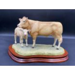 Border Fine Arts 'Blonde D'Aquitaine Cow and Calf', model No. B0353 by Kirsty Armstrong, on wood