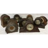 Nine wooden mantel clocks not complete spares/repairs.Condition ReportIncomplete missing pendulums