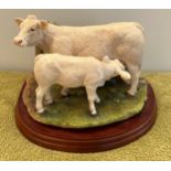 Border Fine Arts 'Farming Today' Charolais Cow and Calf. A9631. With box. 23 x 18cm.Condition