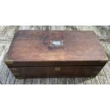 Mahogany brass bound writing box 49.5cms l x 25cms w x 17cms high. Five internal wells, three