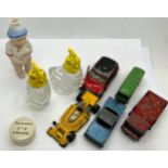 Miscellany to include bisque novelty boy, glass ceramic salt and pepper pots, novelty pig and