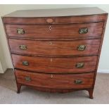 A 19thC mahogany bow front 4 drawer chest of drawers. 107 h x102 w x 54cm d.Condition ReportVeneer