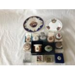 A selection of commemorative items to include 2 x plates, 6 x trinkets, 1 x Royal Worcester
