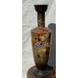 A tall 19thC glazed vase depicting kingfisher and floral decoration. 77cm h.Condition ReportPitting