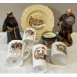 Ceramics to include Royal Doulton 'The Jovial Monk' and 'Friar Tuck', Myott & Son plate, Toby jug