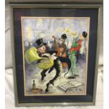 P. Lawson framed watercolour of Oom Pah Pah Music theme, street musicians. 39 x 31cm, frame 52 x