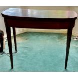 19th C mahogany and inlaid fold over card table on square tapered legs 91cm w x 45cm d x 74cm h,