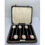 A set of six hallmarked silver coffee bean spoons, Birmingham 1938, maker Arthur Price & Co Ltd in