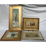 Four watercolours of ships. Tallest one signed lower right S. Himsworth 1924 55.5 x 19cm.Condition