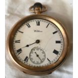 A 9ct gold Waltham Traveller pocket watch for repair. Case size 5.5cm w. Gross weight 92gms.