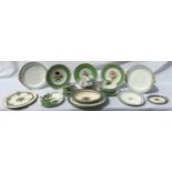 A quantity of 19thC Copeland Spode of various patterns in greens and blues including plates, dishes,