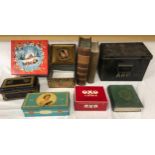A mixed lot of tins : Huntley & Palmer, Oxo, 1953 commemorative, ARP WWII, cash box, squirrel
