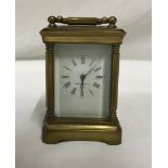 Small brass, French carriage clock, for repair, has key 8.5cms h x 6cms w.Condition ReportFor repair