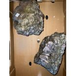 Two large pieces of Amethyst Crystal Rock one measuring 18cms w x 29cms l x 15cms h and the other