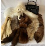 A selection of fur collars to include white fox, fox etc together with a fox scarf, a black