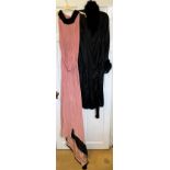 A pink French crepe and black velvet long evening dress 1920's/30's together with a 1920's black and