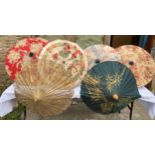 Six various fabric parasols.Condition ReportGreen and gold don't stay open.