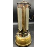 'The Nobby' a vintage brass miners lamp, maker Powell and Hammer Ltd, Birmingham. 23cm h.Condition