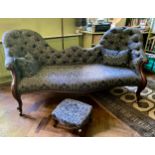 A mahogany framed double ended sofa on cabriole legs and brass castors. Approx. 88 h x 195 w x ht to