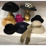 Collection of 8 hats, trilby by Christy's London size 7, Jacques vert black and white hat, Bermona