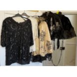 A collection of vintage capes and tops to include 1 x black silk cape with white embroidered flowers