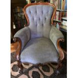 A 19thC mahogany framed armchair. 38cm to seat x 64 cm w at arms.Condition ReportGood condition.