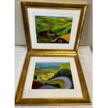 Two Hockney prints of 'Garrowby Hill' and 'The Road Across The Wolds' in gilt frames with non