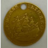 A Queen Anne Touch Piece Gold Coin. Obverse showing Saint Michael defeating Satan and ship to