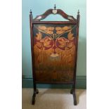 Painted Art Nouveau fire screen with abalone shell decoration. 88 h x 41.5cm w.Condition
