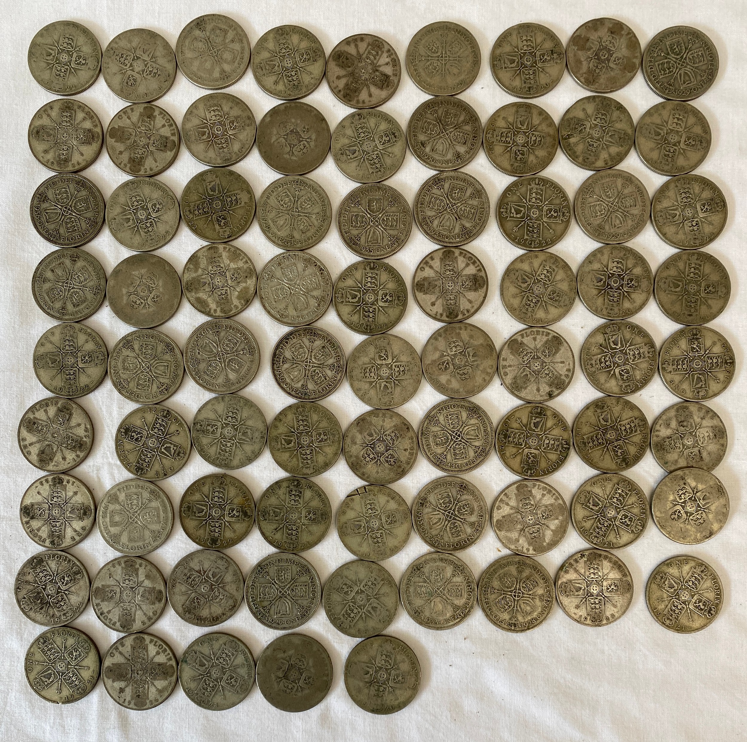 A collection of One Florin coins from 1920 - 1936. 842.2gm.Condition ReportVarious conditions.